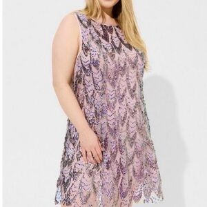 NWT Torrid Mini Purple Sequin Mesh Shift Party Club Dress Size 00 10/12 Large